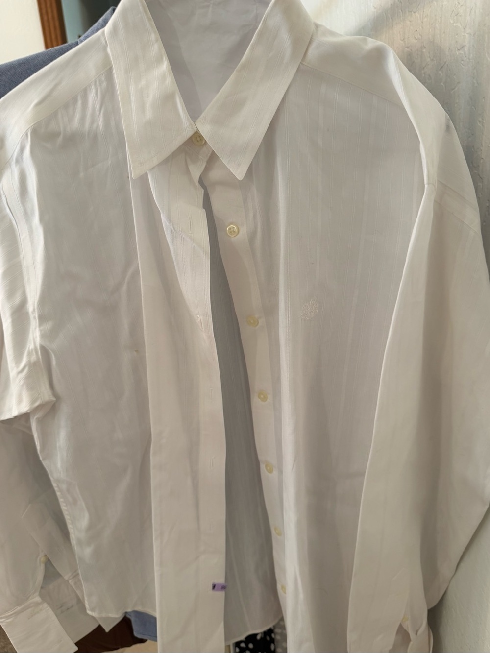 Ralph Lauren White Men's Dress Shirt with Subtle Stripe